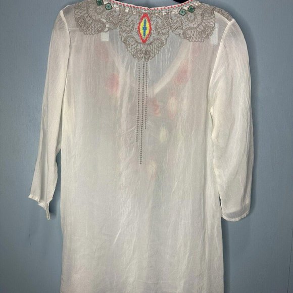 Johnny Was White Floral Embroidered Tunic Blouse - Small $258 - Picture 4 of 7